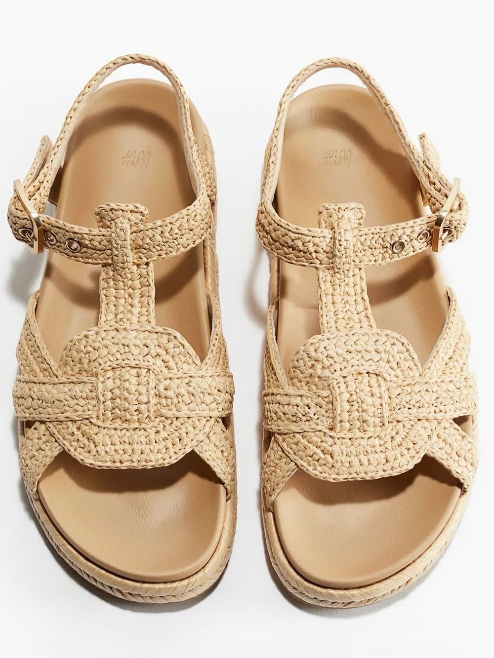 H&M Natural Braided T-Strap Sandals - Women's